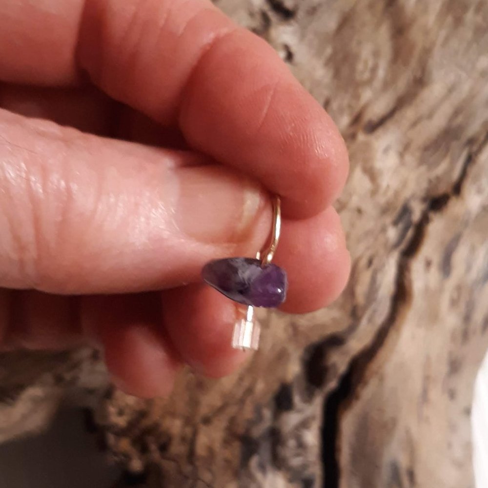 Gold Belly Ring with Amethyst Bead